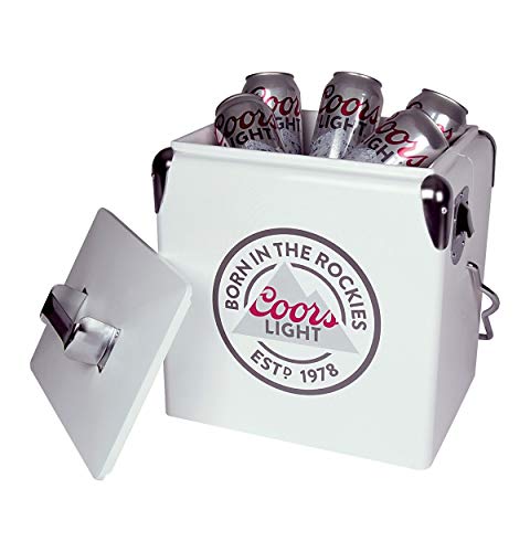 Coors Light Retro Ice Chest Cooler With Bottle Opener 13L (14 Qt), 18 Can Capacity, White And Silver, Vintage Style Ice Bucket For Camping, Beach, Picnic, Rv, Bbqs, Tailgating, Fishing #TOP1