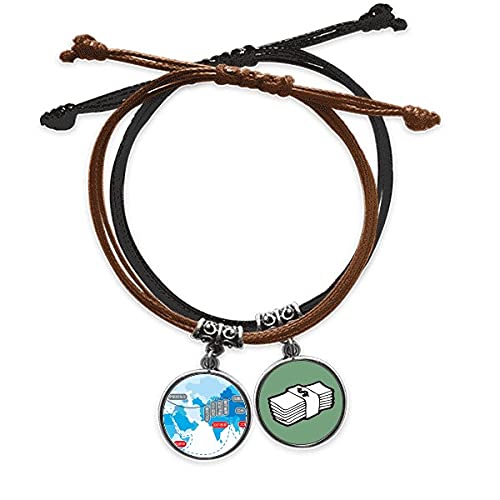 Pulsera de ruta de la seda mapa de viaje cadena de mano cuero ajustable