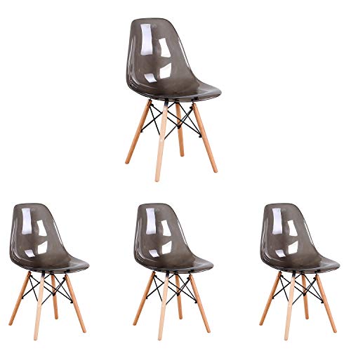 GroBKau - Set di 4 sedie da pranzo in stile nordico, in acrilico, trasparenti, mobili da cucina, gambe in legno di faggio massello Grigio