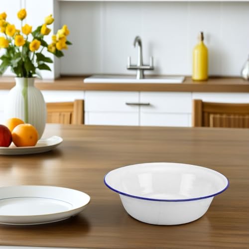 Tazón esmaltado retro blanco 6.29 in para cocina miniatura 4