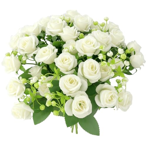 QWORK® 4 mazzi di fiori artificiali bianchi, bouquet decorativi per feste, matrimoni e casa