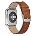ANNEFIT Calfskin Leather Watch Straps 16mm, Thin Elegant Replacement Watch Band with Gold Buckle (Brown)