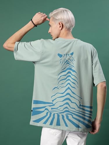 Image of Rigo Back Printed Half Sleeves Round Neck Oversized T-Shirt for Men | Drop Shoulder T-Shirt for Men | Loose Baggy Fit T-Shirt for Men