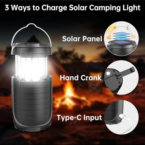 5000 Large Capacity Solar Hand Crank Flashlight with 8H Play Time, Survival Light, USB Charger for Cellphone, Portable Solar Camping Light,Electric LED Camping Lantern for Emergency