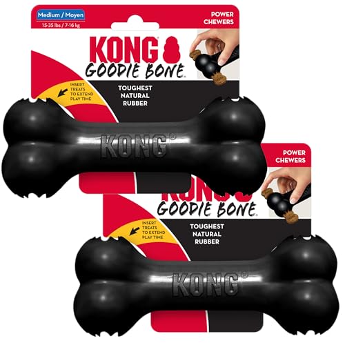 KONG Extreme Goodie Bone Medium 2-Pack - Giocattolo per cani in gomma ultra resistente per masticatori potenti - Giocattolo da masticare per cani di taglia media - Nero