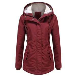 YYNUDA Femme Hiver Parka à Capuche Manteau Hiver Chaud à Capuche Veste Long Rouge XL