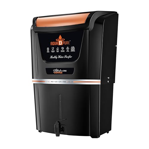 Image of AQUA D PURE Copper+Alkaline+Zinc RO Water Purifier with 10 Stage Purification Filtration, UV, UF, TDS Adjuster and 12 Liter Large Storage Tank, Suitable for all type of water supply