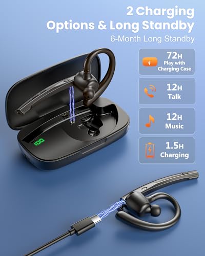 Image of New Bee Bluetooth Headset V5.1 72H Talk Time Dual Mic with Mute Button for Business, Wireless Hand-Free Bluetooth Earpiece with 500mAh Charging Case for Cell Phone Calls Trucker Driver Laptop