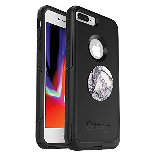 Bundle: OtterBox COMMUTER SERIES Case for iPhone 8 PLUS & iPhone 7 PLUS (ONLY)  (BLACK) + PopSockets PopGrip  (DOVE WHITE MARBLE)