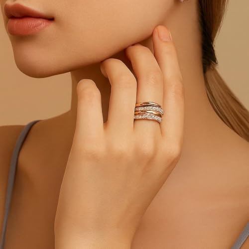 Bagues croisées pour femme en or blanc et rose 18k avec oxydes de zirconium R230