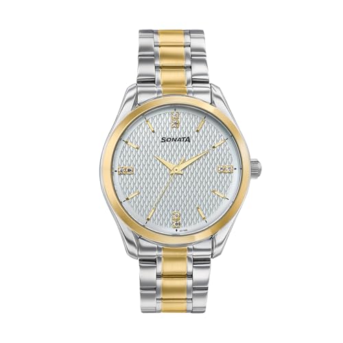 Image of Sonata Jashn with Quartz Analog White Dial IPS /IPG Strap Men's Wedding Watch - 77206BM01
