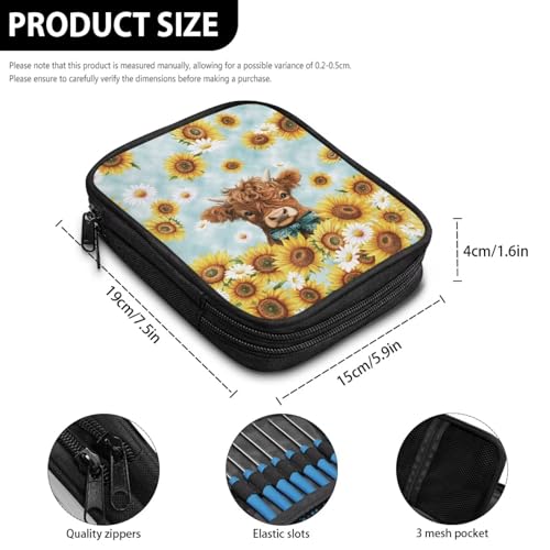 Image of Highland Cattle Crochet Hook Case Sunflower Portable Crochet Hook Organizer without Accessories Knitting Needle Case for Knitting Supplies Women Gifts