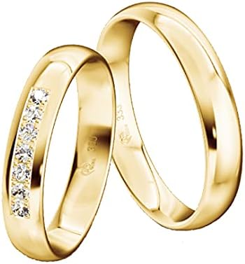 JC Trauringe Oro 333 oro pulido I Anillos de pareja oro amarillo con grabado en elegante estuche, 2 anillos de boda para hombre sin & anillo de mujer con circonitas ICT35, Dorado, Zirconia cúbica