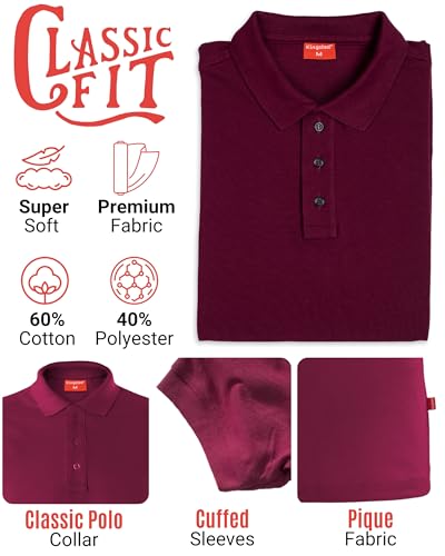 Maroon Polo Shirts for Men - Royally Comfortable - Premium Pique Fabric - Soft Cotton Blend - Classic Fit Short Sleeve (Wine, Large) — view 4