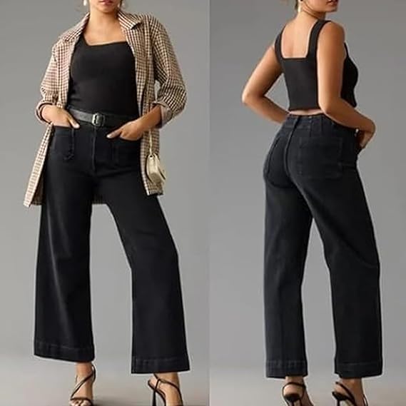 Obormi Cropped Jeans,Tummy Control High Waisted Cropped Pants for Women Wide-Leg Jeans,Wide Leg Pant High Waisted3