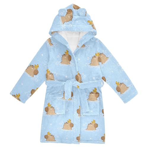 Toddler Baby Hooded Bathrobe for Boys Girls Soft Plush Bath Towel Robe with 2 Pockets for 2-12 Years