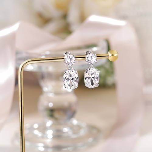 EAMTI Wedding Earrings for Women Cubic Zirconia Dangle Bridal Earrings 925 Sterling Silver Post Oval Earring for Prom Bridesmaid3