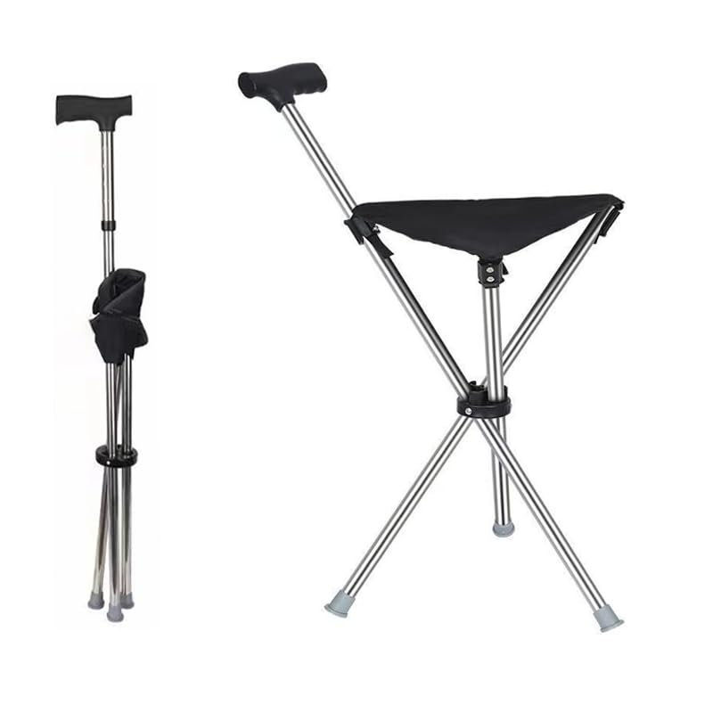 EVIYI Taburete plegable con base de bastón, bastón plegable con asiento, material ligero adecuado para viajes, ancianos