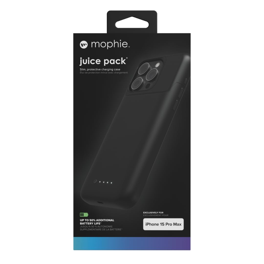 ZAGG mophie Juice Pack - Batería externa para iPhone 15 Pro Max, funda de batería de 3000 mAh con +50% de duración adicional de la batería, protección contra caídas de 6 pies, diseño delgado,