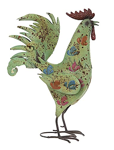 Charmante sculpture de coq en métal peint vert - Idéal pour le jardin ou l'intérieur Cover