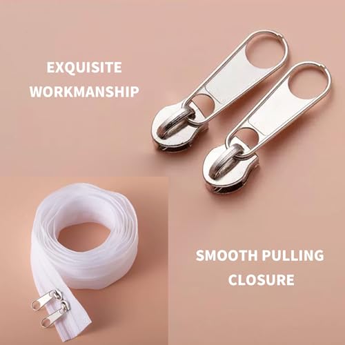 zrfgbxim 9.3m Zips for Sewing White Continuous Zip and Sliders, Nylon Coil Zipper by the Yards - Image 4