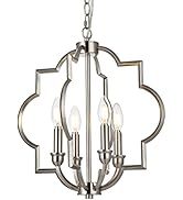 Jonsi Brushed Nickel Chandelier, 4-Light Farmhouse Geometric Orb Pendant light, Small Ceiling Han...