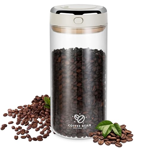 Staranry Boîte à Café Hermétique en Verre 1700ml, Bocal de Conservation avec Valve de Dégazage et Cadran Dateur, Boîte Étanche pour Café en Grains,...