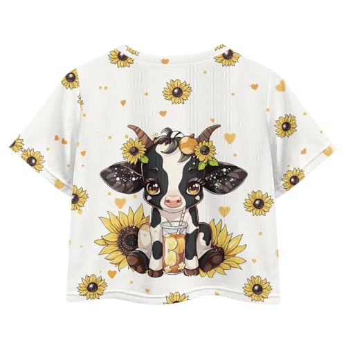 Image of Girls Crop Tops Cute Short Sleeve Shirts Fashion Tees for Kids Casual Crewneck Blouses Size 8-16 Years