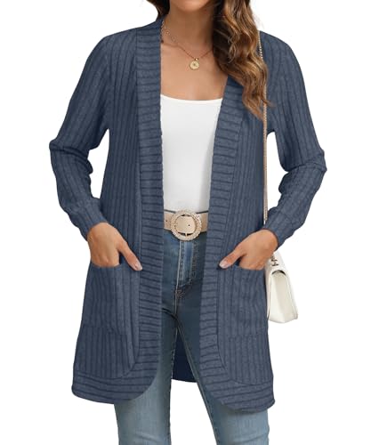 Image of YSYOKOW Cardigan Sweaters for Women Long Sleeve Open Front with Pockets | Long Cardigans for Women Lightweight Soft Casual Dressy Loose Fit Cardigan Sweater with Pockets for Work and Office