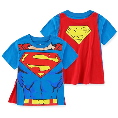 WARNER BROS Superman Boys Short Sleeve Shirt with Cape for Toddlers and Big Kids