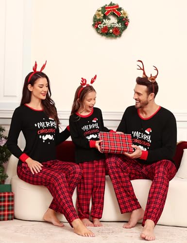 SWOMOG Couple Pajama Set Christmas Matching Family Long Sleeve Pj Set Xmas Printed Sleepwear Men&Women Plaid Pant with Pocket3
