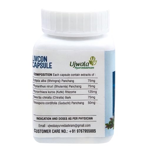 Ujwala Ayurvedashram Livcon Capsule(60 Cap)- Consist of Bhringraj, Bhuiamla, Kutki and Guduchi,Healthy Digestion