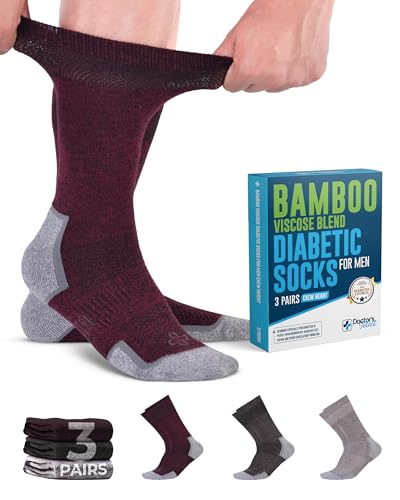 Doctor's Select Bamboo Viscose Diabetic Socks for Men - 3 Pairs Crew Mens Diabetic Socks