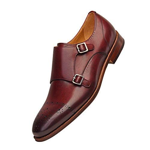 Men's Classic Double Monk Strap Full Grain Leather Shoes,2018 Design-Adroit Burgundy US10