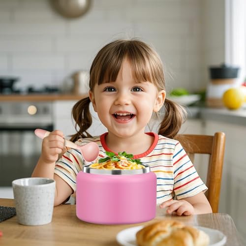 Image of JXXM 8 Oz Thermo Food Jar for Hot & Cold Food for Kids, Insulated Lunch Containers Hot Food Jar,Leak-Proof Vacuum Stainless Steel Wide Mouth Lunch Soup Thermo for School (Rose Red)