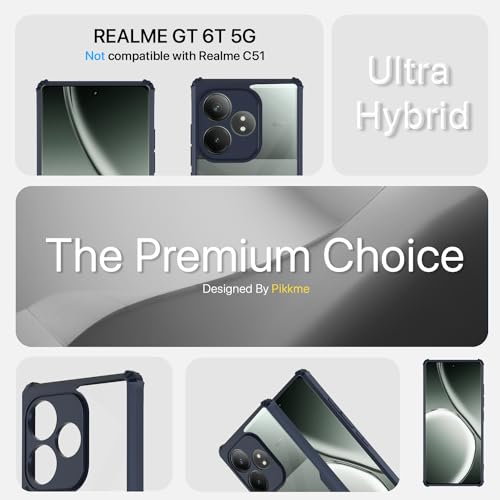 Image of Pikkme Realme GT 6T 5G Back Cover | Crystal Clear Transparent Back | Ultra Hyrbid | Full Camera Protection | Raised Edge | Bumper Back Case (Blue)