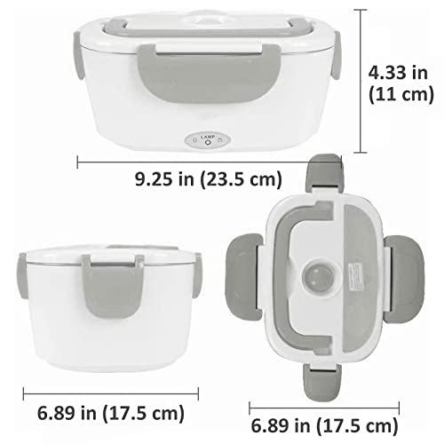Adocfan Electric Lunch Box, Fast 100W 3 In 1 Food Heater Car Use 12V/24V And Home Use 110V, Portable Lunch Heater, Leak Proof, Removable Stainless Steel Container, Fork, Spoon And Carry Bag (Gray) #TOP2