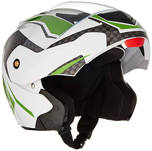 Image of Vega Crux Dx Checks Flip-Up Full Face Helmet White Green, Size: L(59-60 cm)