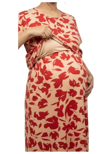 Image of Maternity Feeding Maxi Dress with Pockets, Green Butterfly Print, Zipless Long Pregnancy Gown, Pre & Post Maternity Wear Ankle Length
