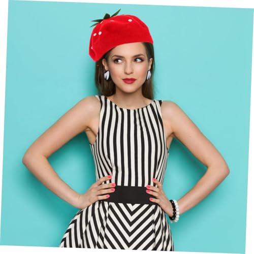 1piece Kawaii Strawberry Beret Wool Hat for Boys and Girls Comfortable Cosplay Accessory for Parties and Dress-up Soft Red Wool Blend Fits Circumference4