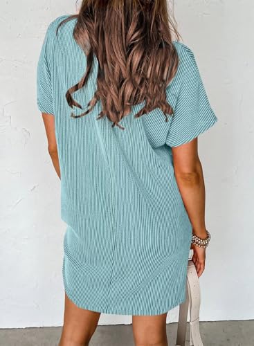 Image of Acelitt Womens Casual Summer Crewneck Short Sleeve Ribbed Mini Tshirt Dress, XS-3XL