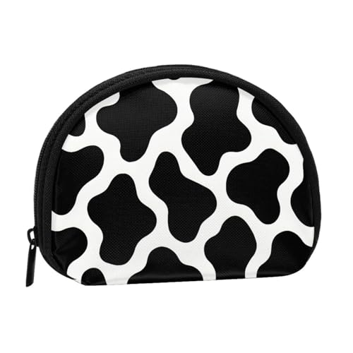 Portable Coin Purse Black Cow Skin Print Mini Zippered Money Pouch Card Holder