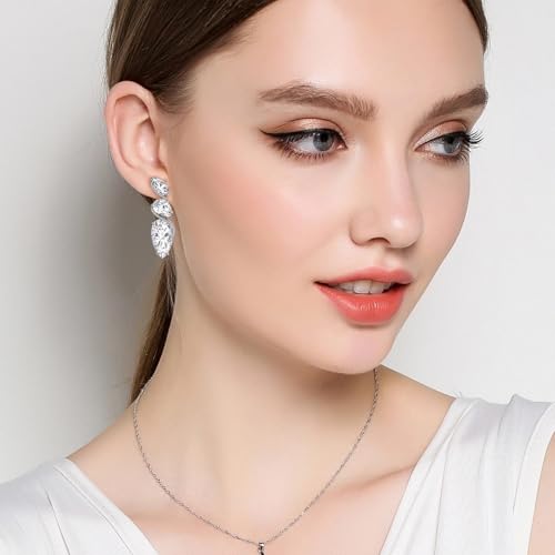 Crystal Teardrop Dangle drop Earrings for Women S925 Sterling Silver posts Cubic Zirconia Rhinestone Birthstone Statement Formal Earrings Fashion Jewelry gifts for women Mom Her2