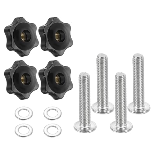 Image of sourcing map 4 Sets Star Knob Kit, M8 Metric Thread 32mm Head Threaded 6-Star Knobs with M8 x 40mm Hex Socket Bolts & M8 Flat Washers, Clamping Handles Track Accessories for Woodworking Jigs