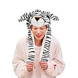 Fox Baby Tiger Hat Ear Moving Jumping Hat Funny Plush Animal Cows Tiger Hat Party Cosplay Christmas Holiday Hats for Kids Adult (White Tiger)