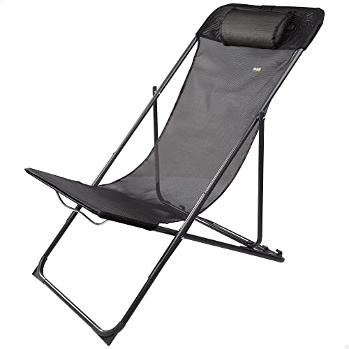 AKTIVE 61102 - Silla Tumbona Plegable y reclinable, Gris, antivuelco, de textileno, Peso máximo soportado 100 kg, 3 Posiciones, Medidas 53 x 78 x 87.5 cm, Muebles de jardín, terraza