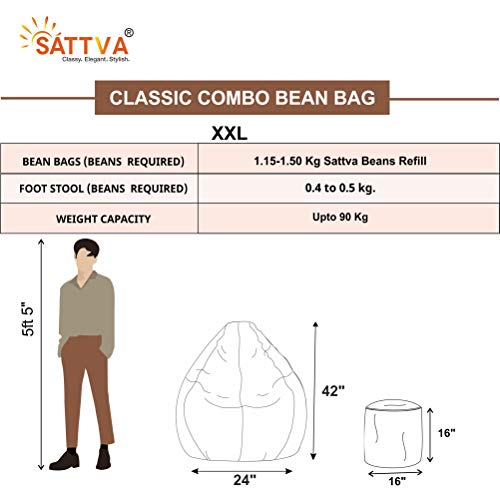 Image of SATTVA All Weather /Outdoor Combo Classic Bean Bag Cover with Round Footstool Cover (Without Beans) Green Colour, Size- XXL