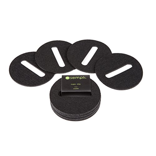 Sempli Cupa-Stay Coasters Set of 4 - Absorbent Felt Coasters for Drinks, Bar & Home, Washable, Premium Wool Blend, Cupa Glass Holder, Black, Round - 4”