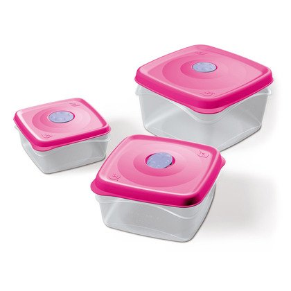 Bama 216182 Contenitori 3Pz Frigo/Microonde Quadrate Cm.17/14/1, Multicolor, 17.5 X 17.5 X 10.7 Cm, 3 Unità