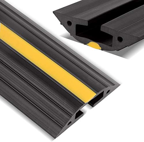 Floor Cord Protector, Stageek 6 Ft Floor Cable Cover Flexible PVC Duct Cord Protector Floor Cable Concealer Channel, Prevent Trip Hazard for Home, Office or Warehouse, Black & Yellow
